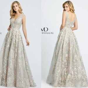 NWT Mac Duggal 20131 Beaded Floral Dress Green Pink Multi SZ 12